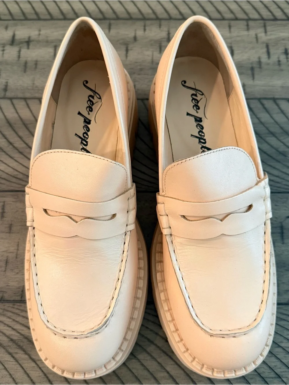 New Free People Lyra Lug Sole Leather Loafers Cantaloupe US 7.5 EU 37.5